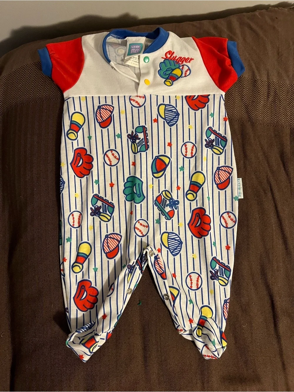 Vintage Little Me Slugger Baseball 1pc Footed Pajamas Romper Jumper 12-17lbs med